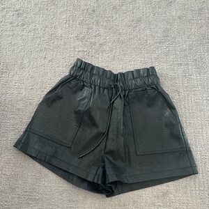 Women's Black Faux Leather Drawstring Shorts